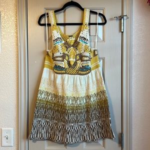 Free People Crochet Knot Beaded Dress w Sequin details M yellow brown turquoise